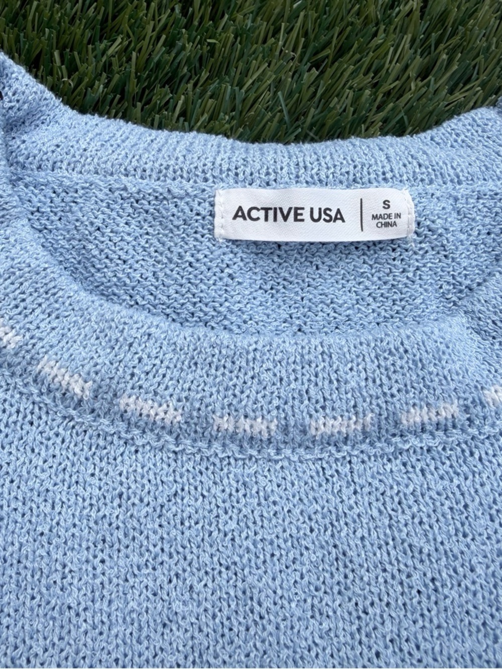 Active USA Bluebell Tee Time Crewneck Sweater with White Stitch Detail - Picture 2 of 6